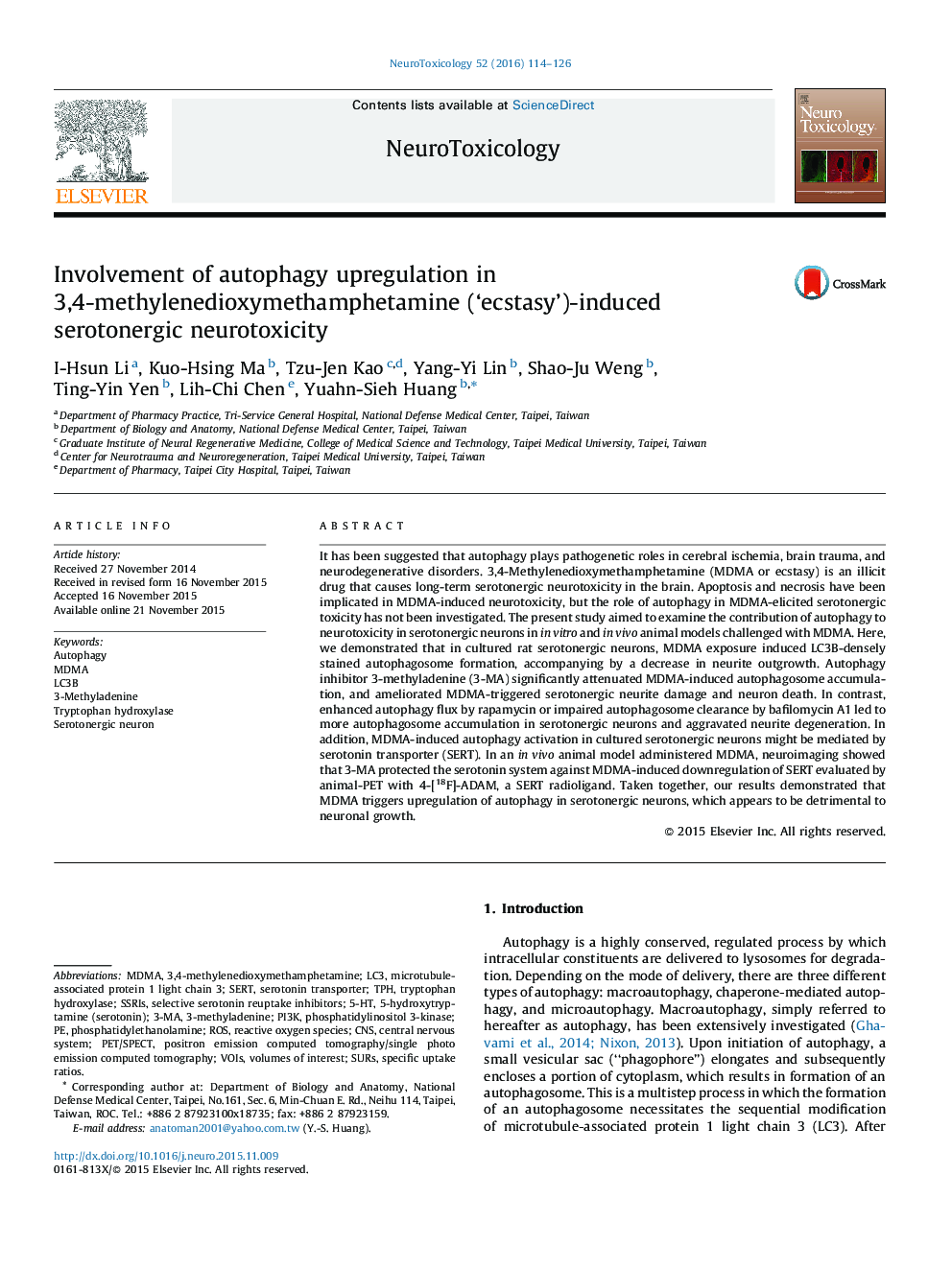 Involvement of autophagy upregulation in 3,4-methylenedioxymethamphetamine ('ecstasy')-induced serotonergic neurotoxicity