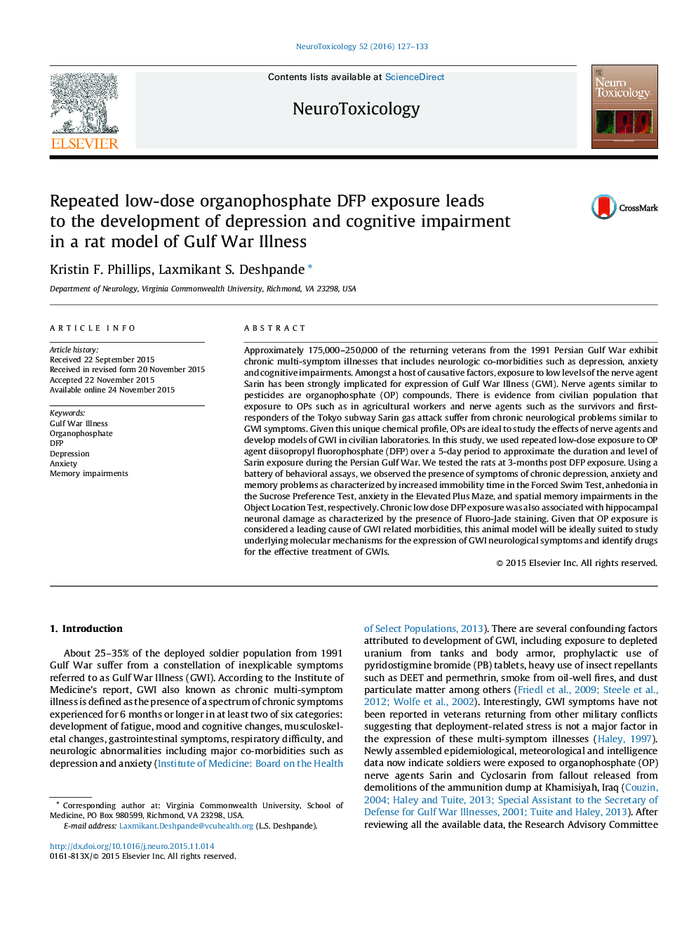 Repeated low-dose organophosphate DFP exposure leads to the development of depression and cognitive impairment in a rat model of Gulf War Illness