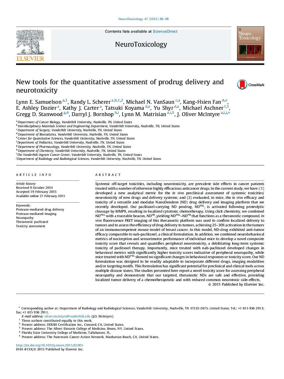 New tools for the quantitative assessment of prodrug delivery and neurotoxicity