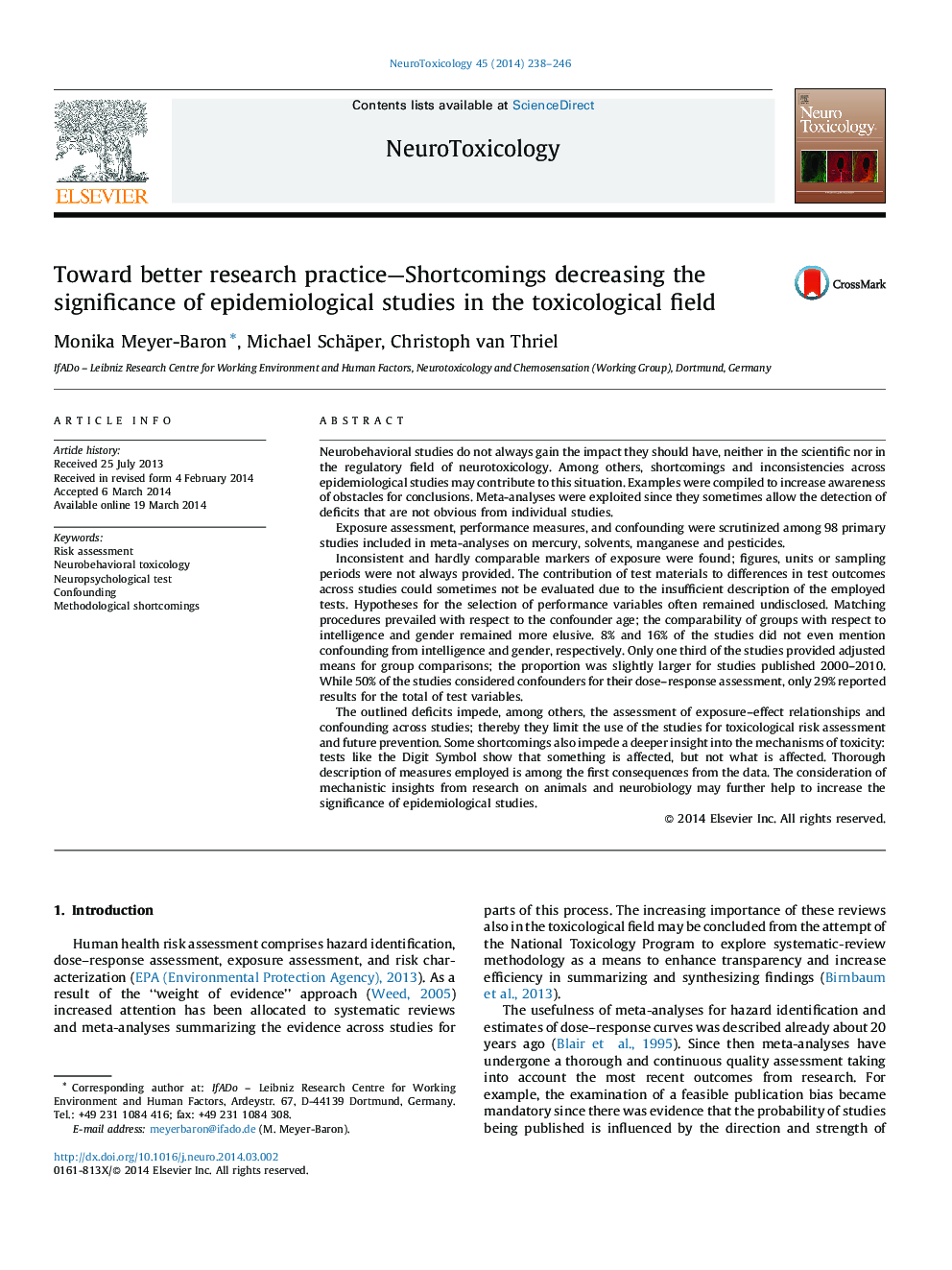 Toward better research practice-Shortcomings decreasing the significance of epidemiological studies in the toxicological field