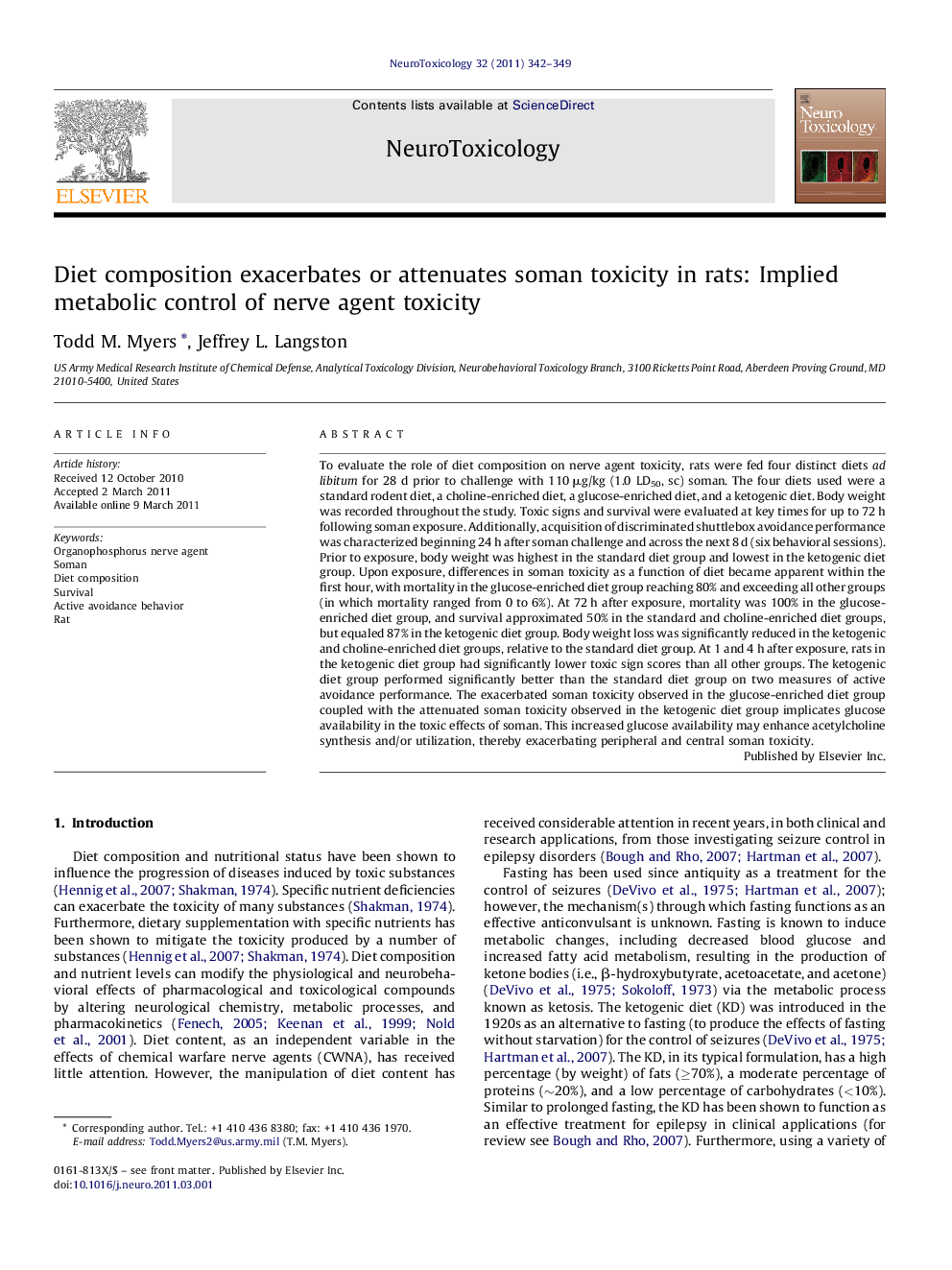 Diet composition exacerbates or attenuates soman toxicity in rats: Implied metabolic control of nerve agent toxicity