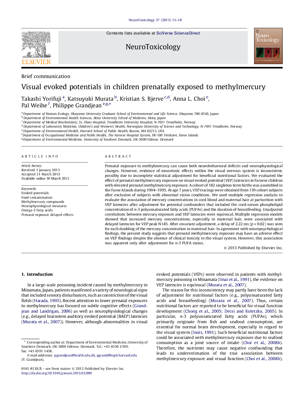 Visual evoked potentials in children prenatally exposed to methylmercury