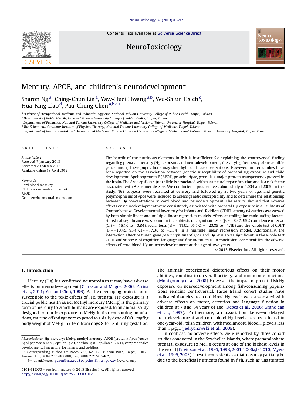 Mercury, APOE, and children's neurodevelopment