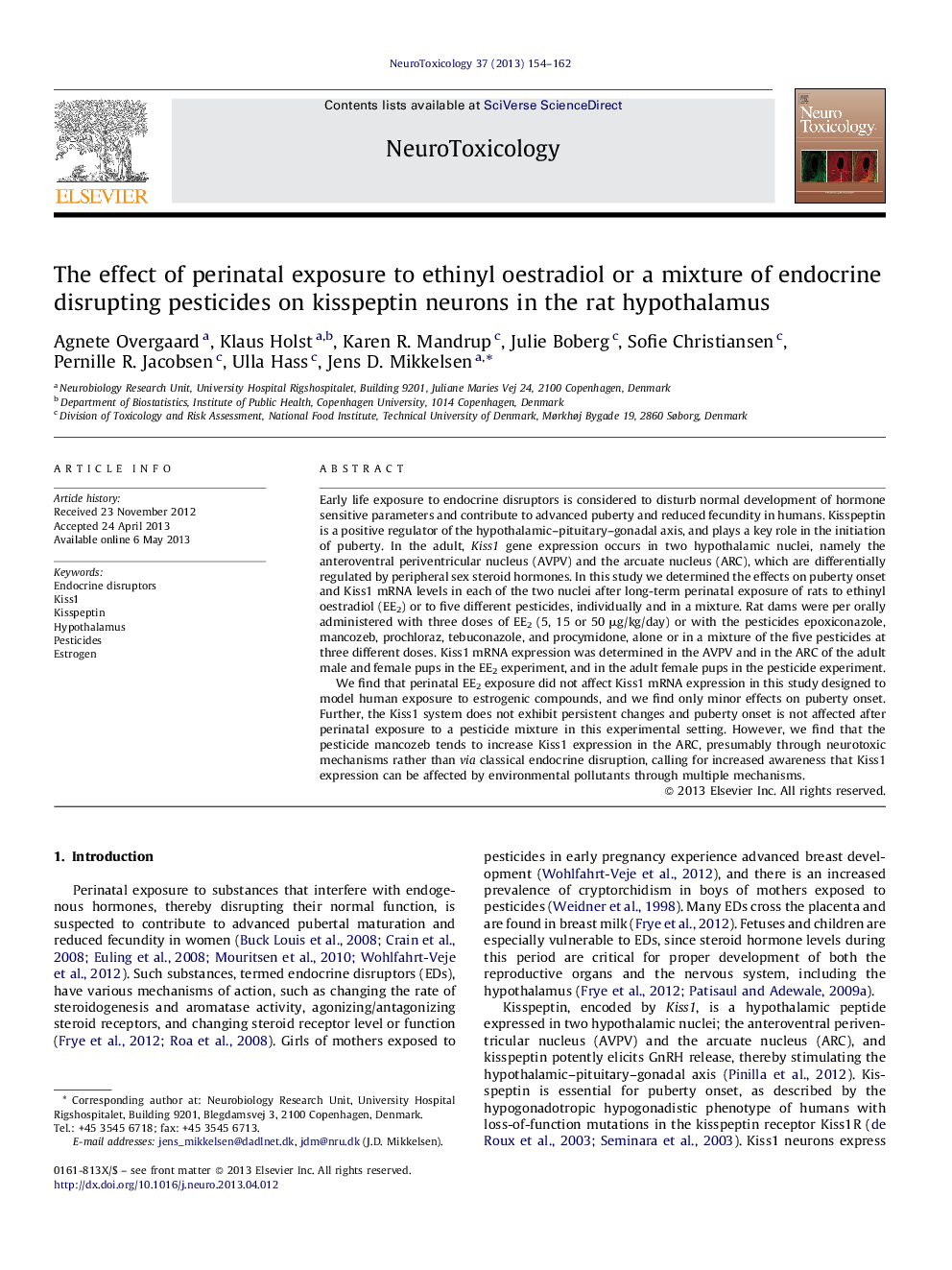 The effect of perinatal exposure to ethinyl oestradiol or a mixture of endocrine disrupting pesticides on kisspeptin neurons in the rat hypothalamus