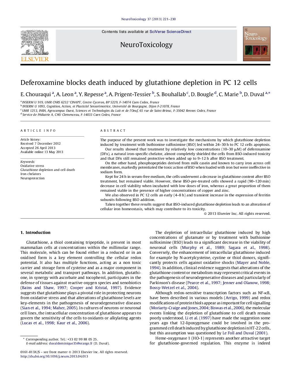 Deferoxamine blocks death induced by glutathione depletion in PC 12 cells