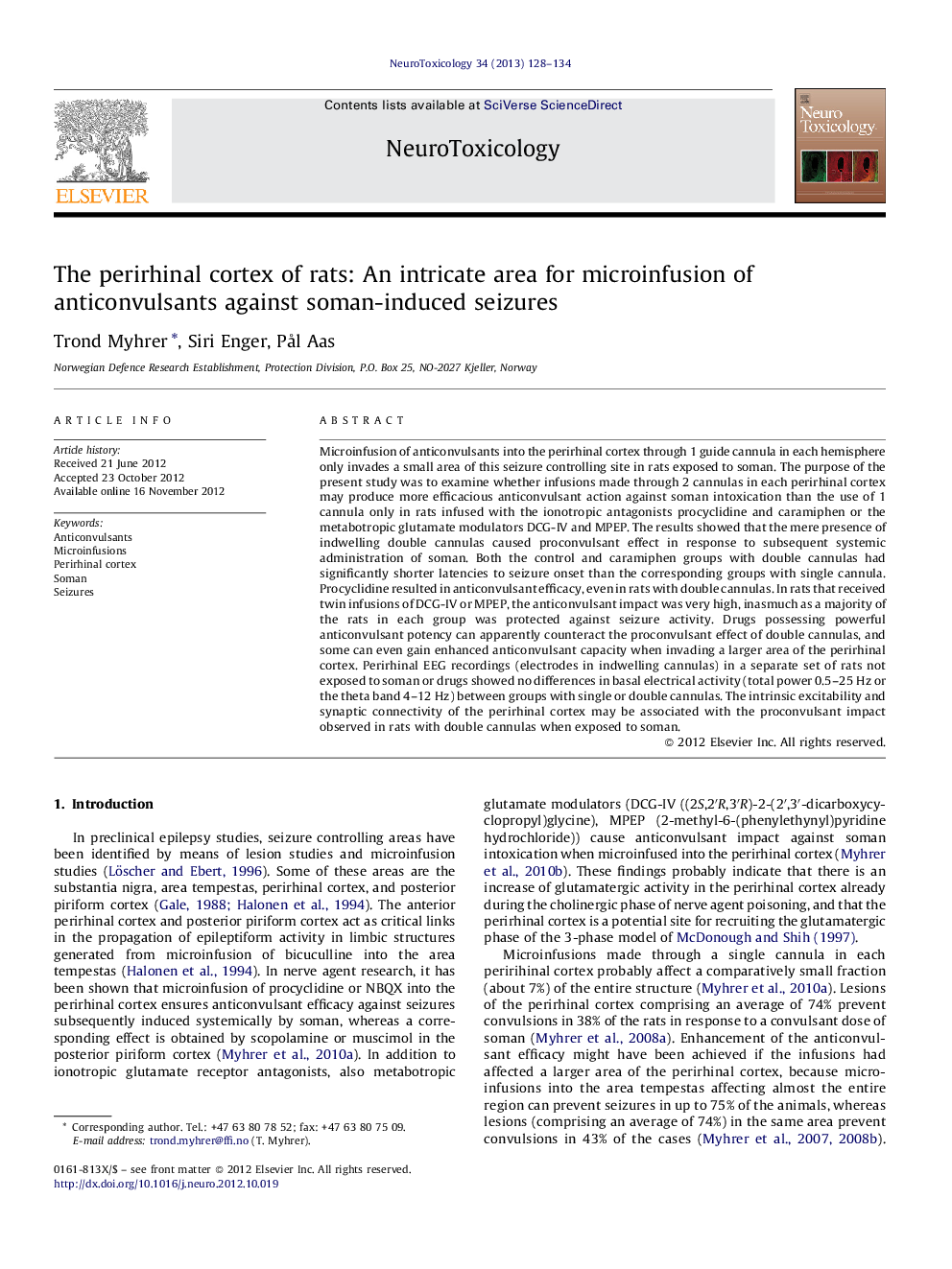 The perirhinal cortex of rats: An intricate area for microinfusion of anticonvulsants against soman-induced seizures