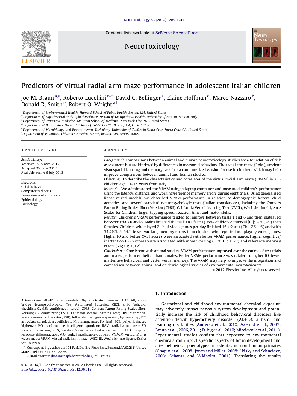 Predictors of virtual radial arm maze performance in adolescent Italian children