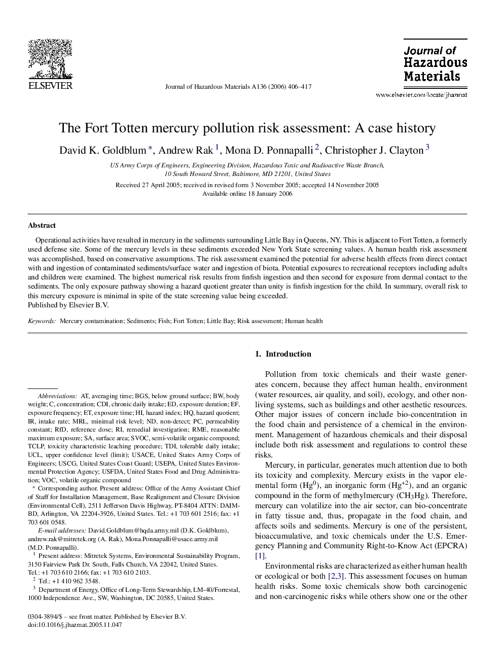 The Fort Totten mercury pollution risk assessment: A case history