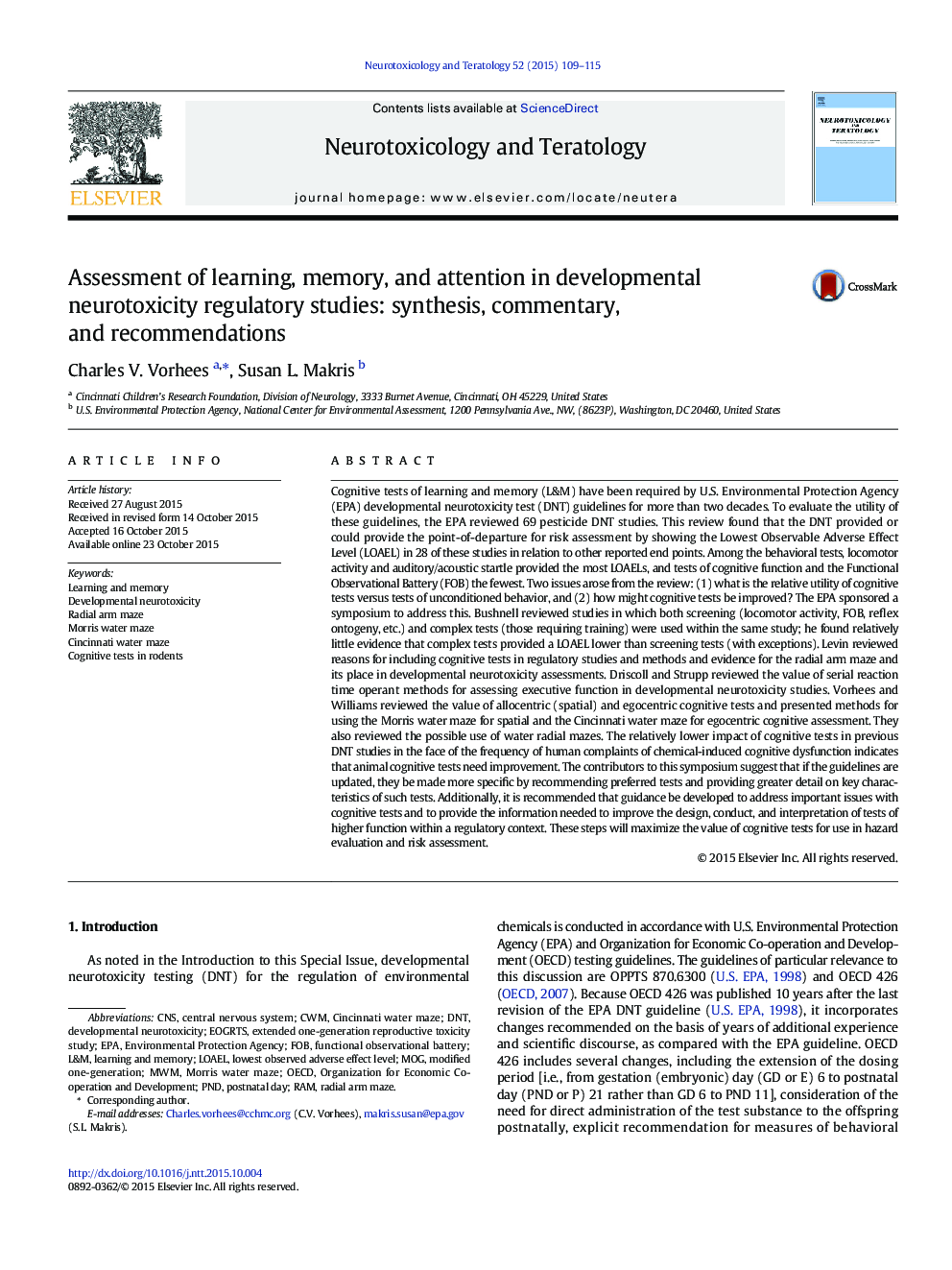Assessment of learning, memory, and attention in developmental neurotoxicity regulatory studies: synthesis, commentary, and recommendations