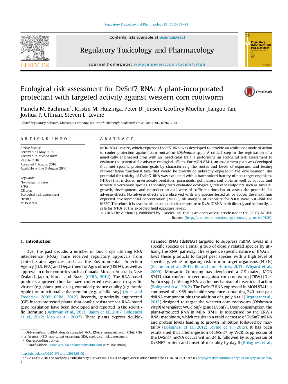 Ecological risk assessment for DvSnf7 RNA: A plant-incorporated protectant with targeted activity against western corn rootworm