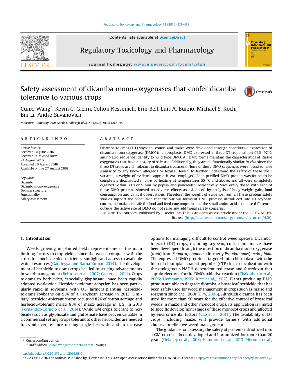 Safety assessment of dicamba mono-oxygenases that confer dicamba tolerance to various crops