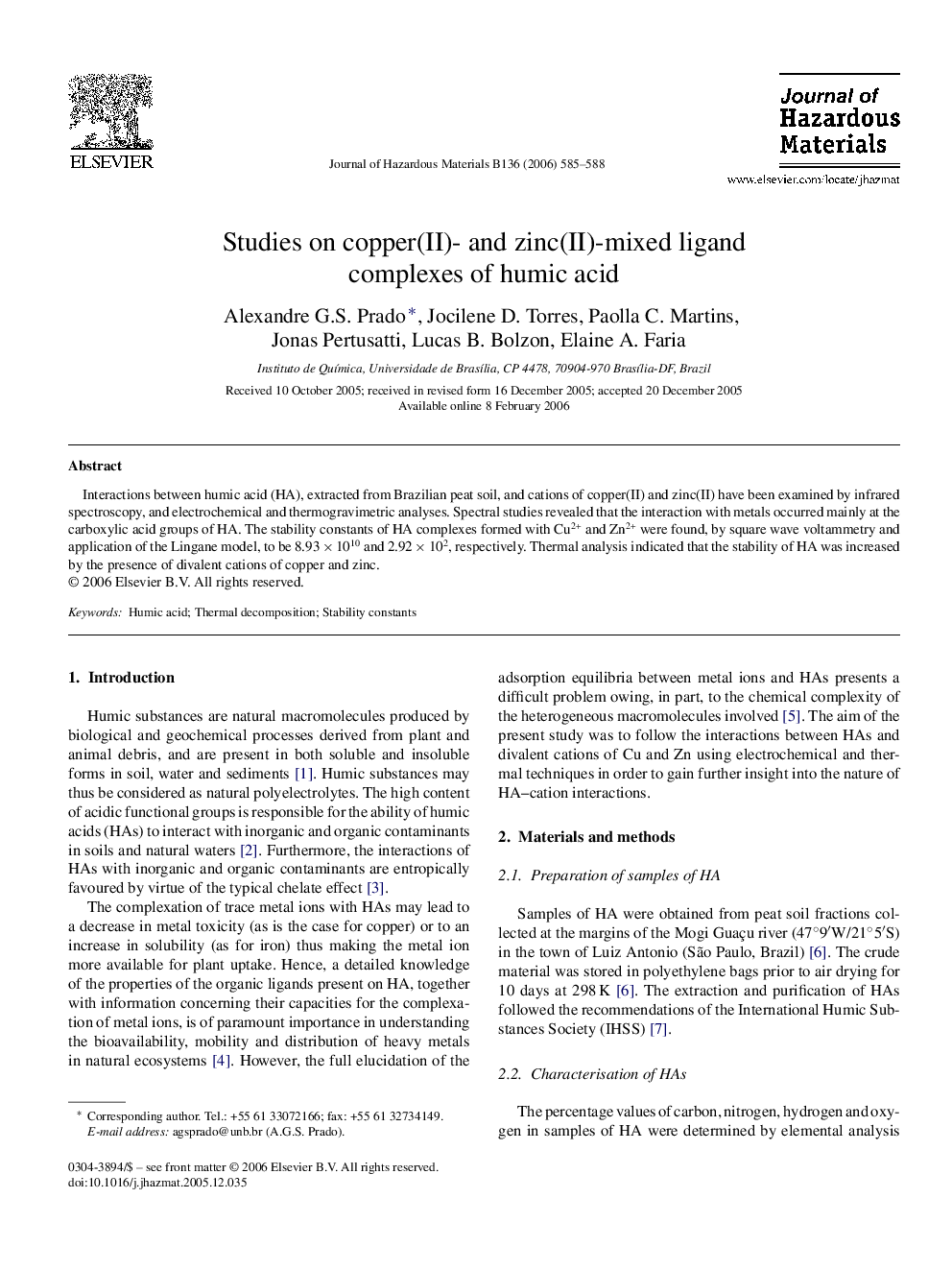 Studies on copper(II)- and zinc(II)-mixed ligand complexes of humic acid