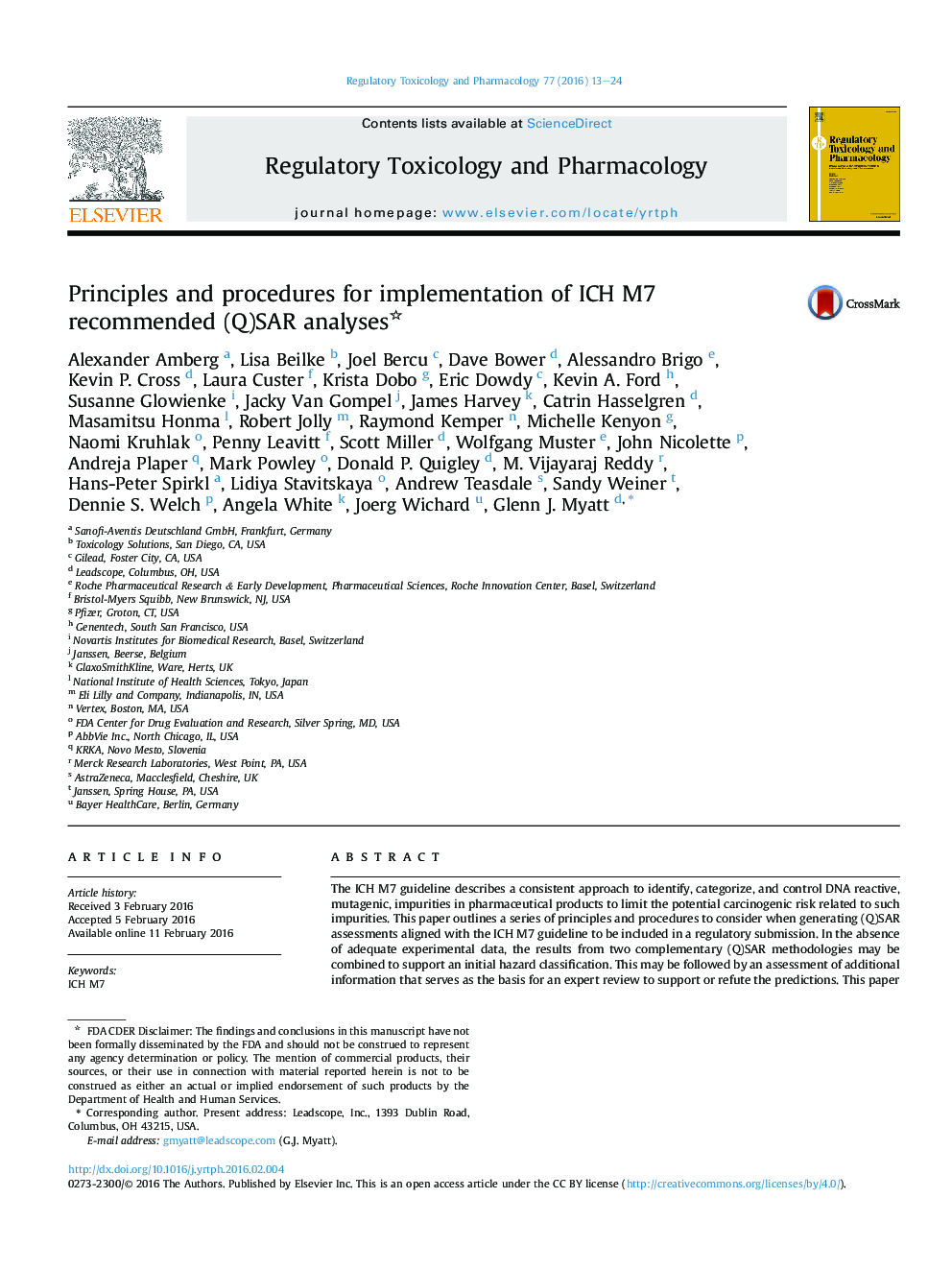 Principles and procedures for implementation of ICH M7 recommended (Q)SAR analyses