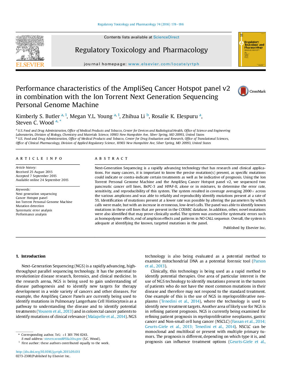 Performance characteristics of the AmpliSeq Cancer Hotspot panel v2 in combination with the Ion Torrent Next Generation Sequencing Personal Genome Machine