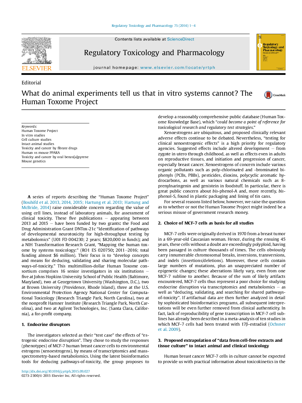 What do animal experiments tell us that inÂ vitro systems cannot? The Human Toxome Project