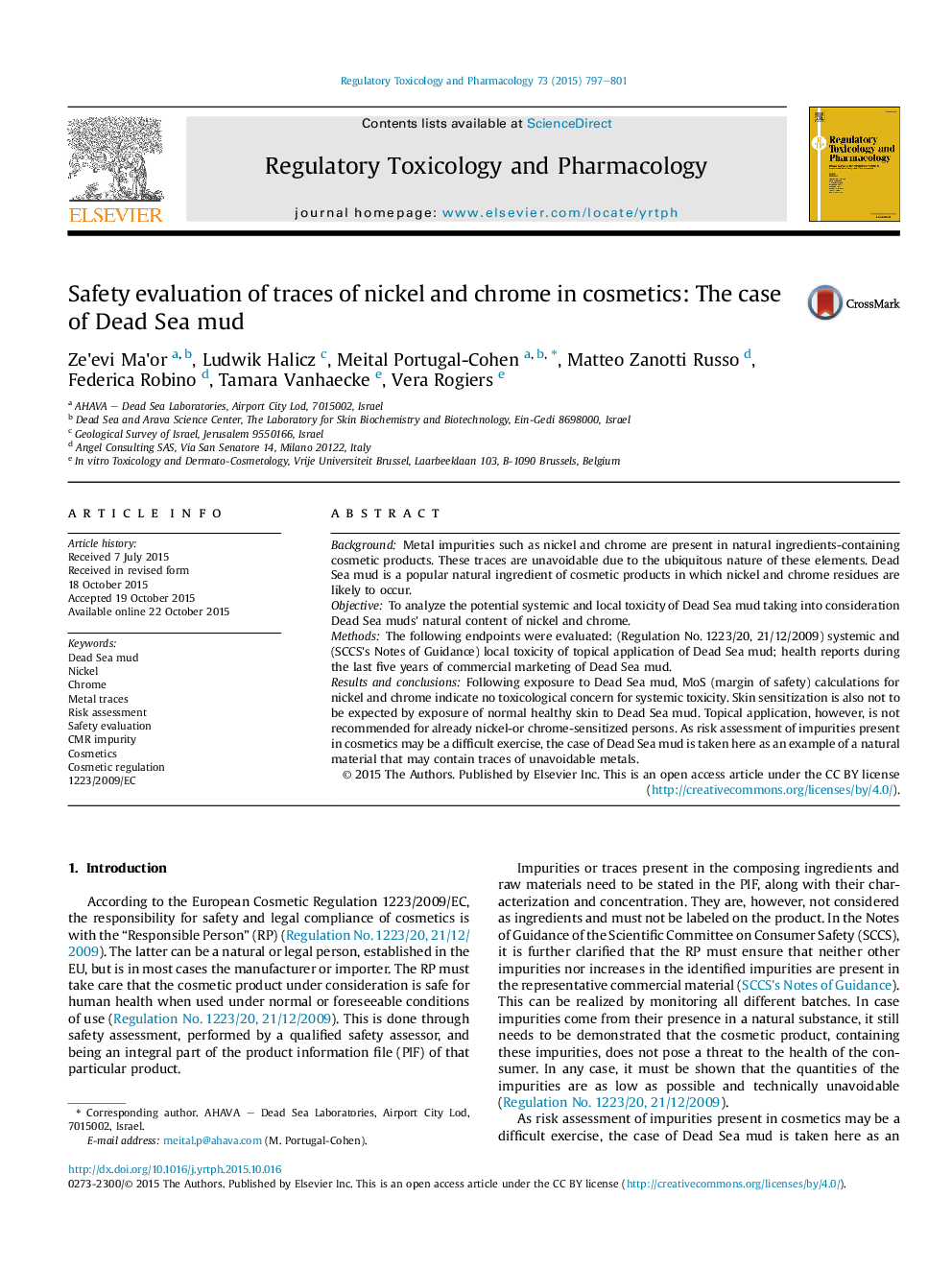 Safety evaluation of traces of nickel and chrome in cosmetics: The case of Dead Sea mud