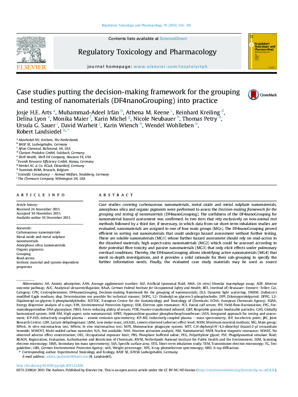 Case studies putting the decision-making framework for the grouping and testing of nanomaterials (DF4nanoGrouping) into practice