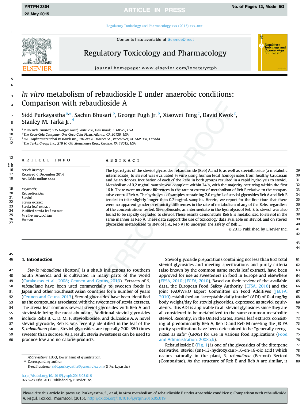 In vitro metabolism of rebaudioside E under anaerobic conditions: Comparison with rebaudioside A