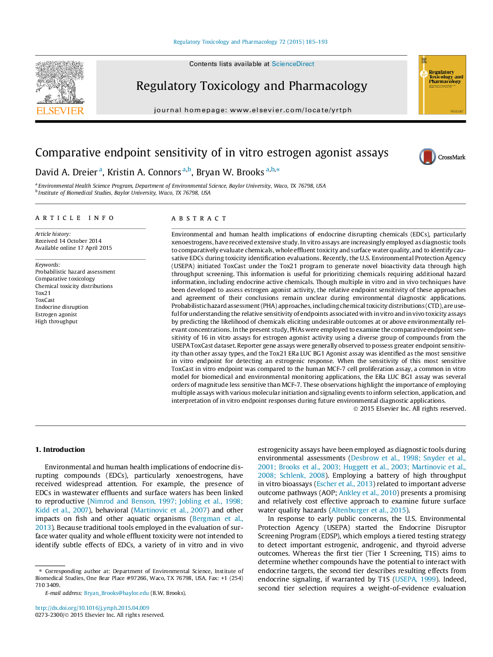 Comparative endpoint sensitivity of in vitro estrogen agonist assays