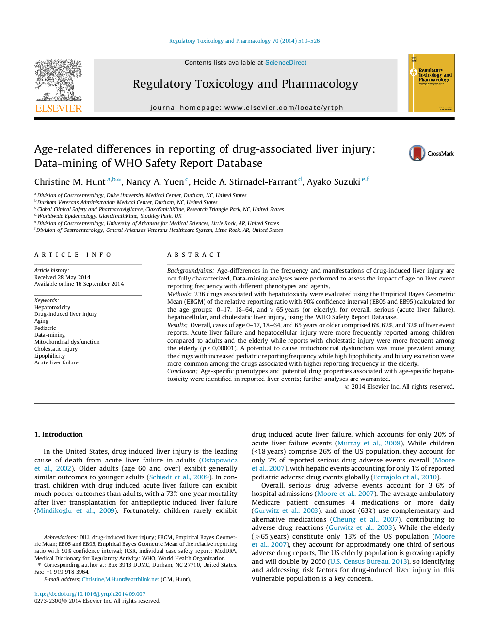 Age-related differences in reporting of drug-associated liver injury: Data-mining of WHO Safety Report Database