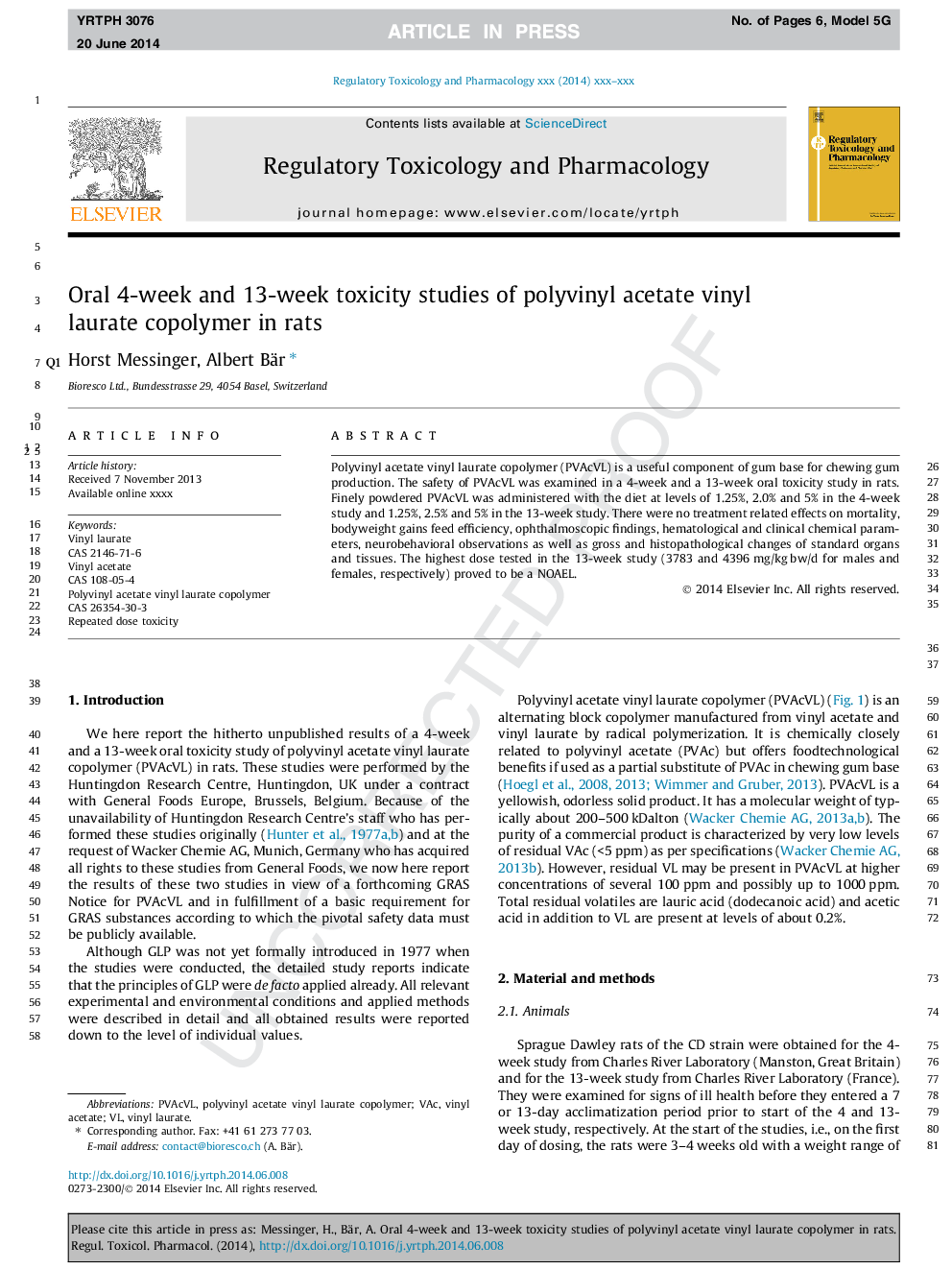 Oral 4-week and 13-week toxicity studies of polyvinyl acetate vinyl laurate copolymer in rats