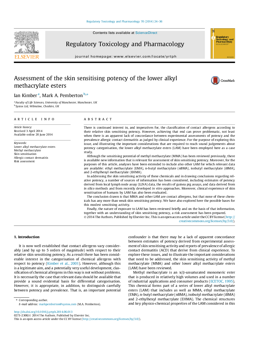 Assessment of the skin sensitising potency of the lower alkyl methacrylate esters