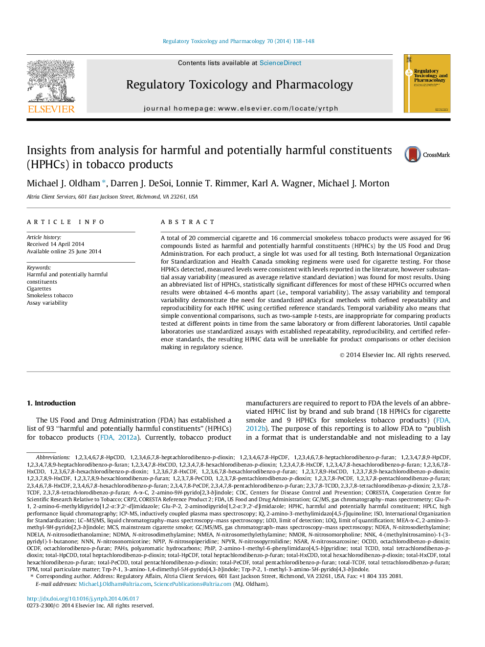 Insights from analysis for harmful and potentially harmful constituents (HPHCs) in tobacco products