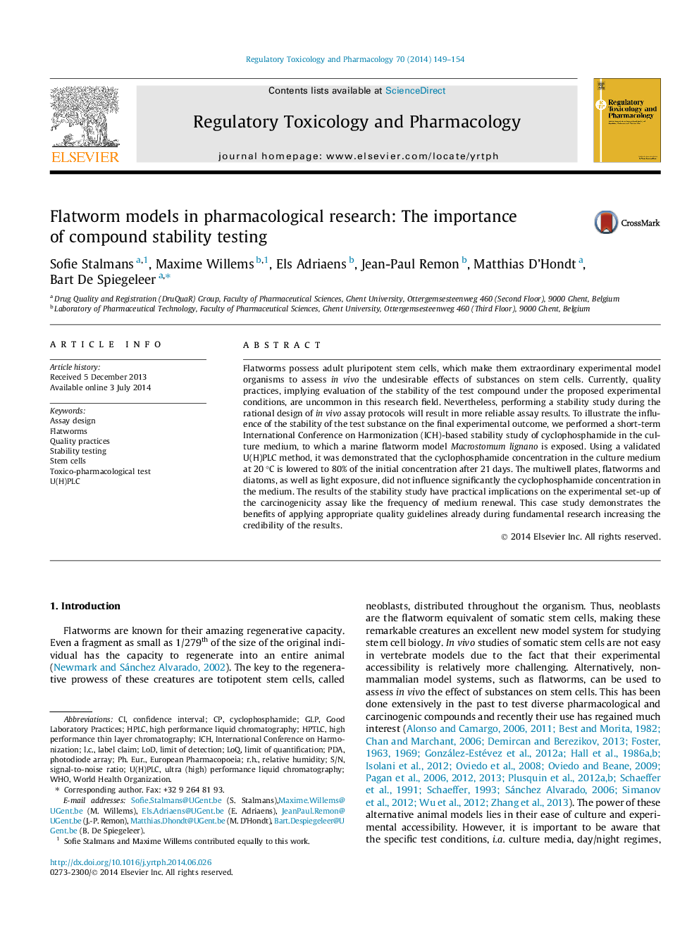 Flatworm models in pharmacological research: The importance of compound stability testing