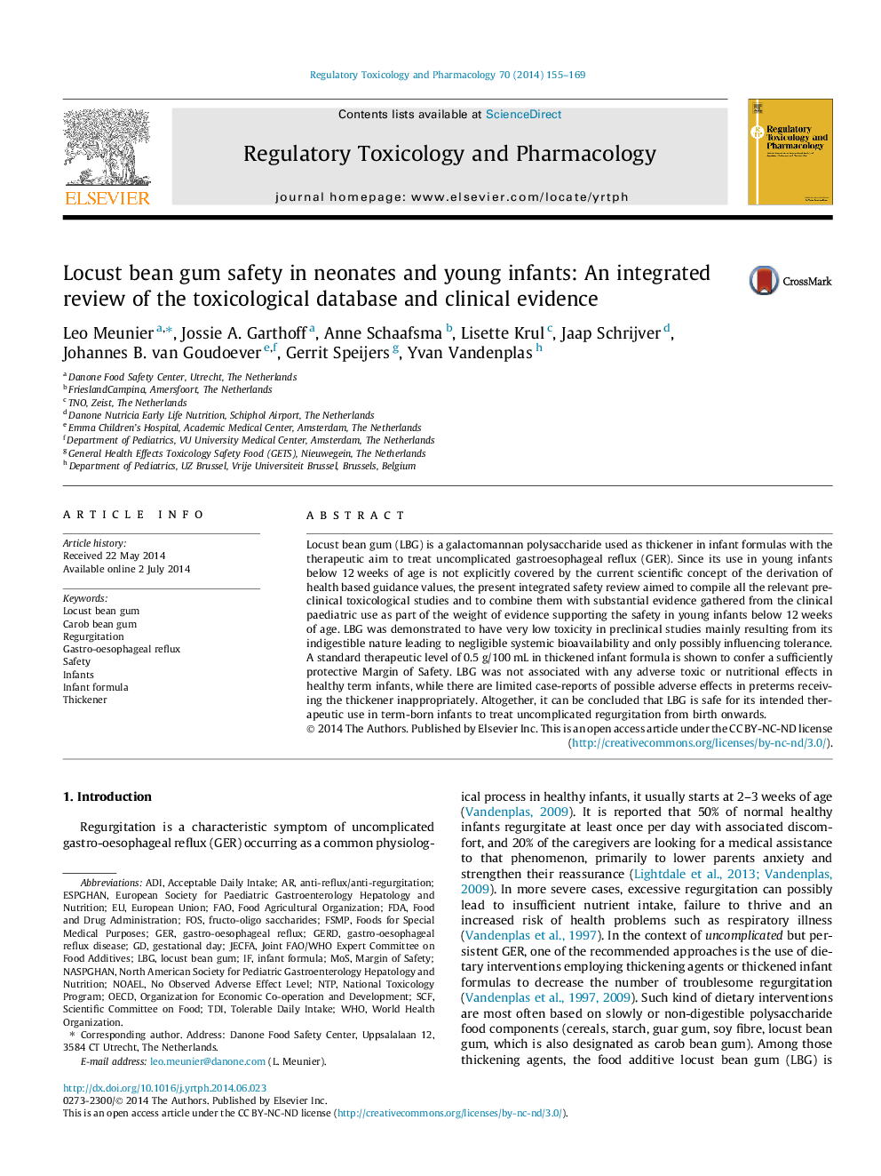 Locust bean gum safety in neonates and young infants: An integrated review of the toxicological database and clinical evidence