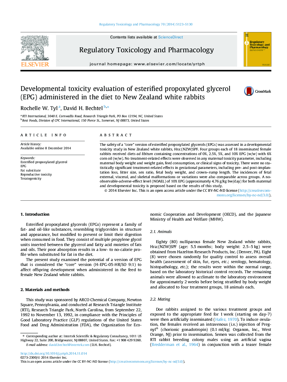 Developmental toxicity evaluation of esterified propoxylated glycerol (EPG) administered in the diet to New Zealand white rabbits