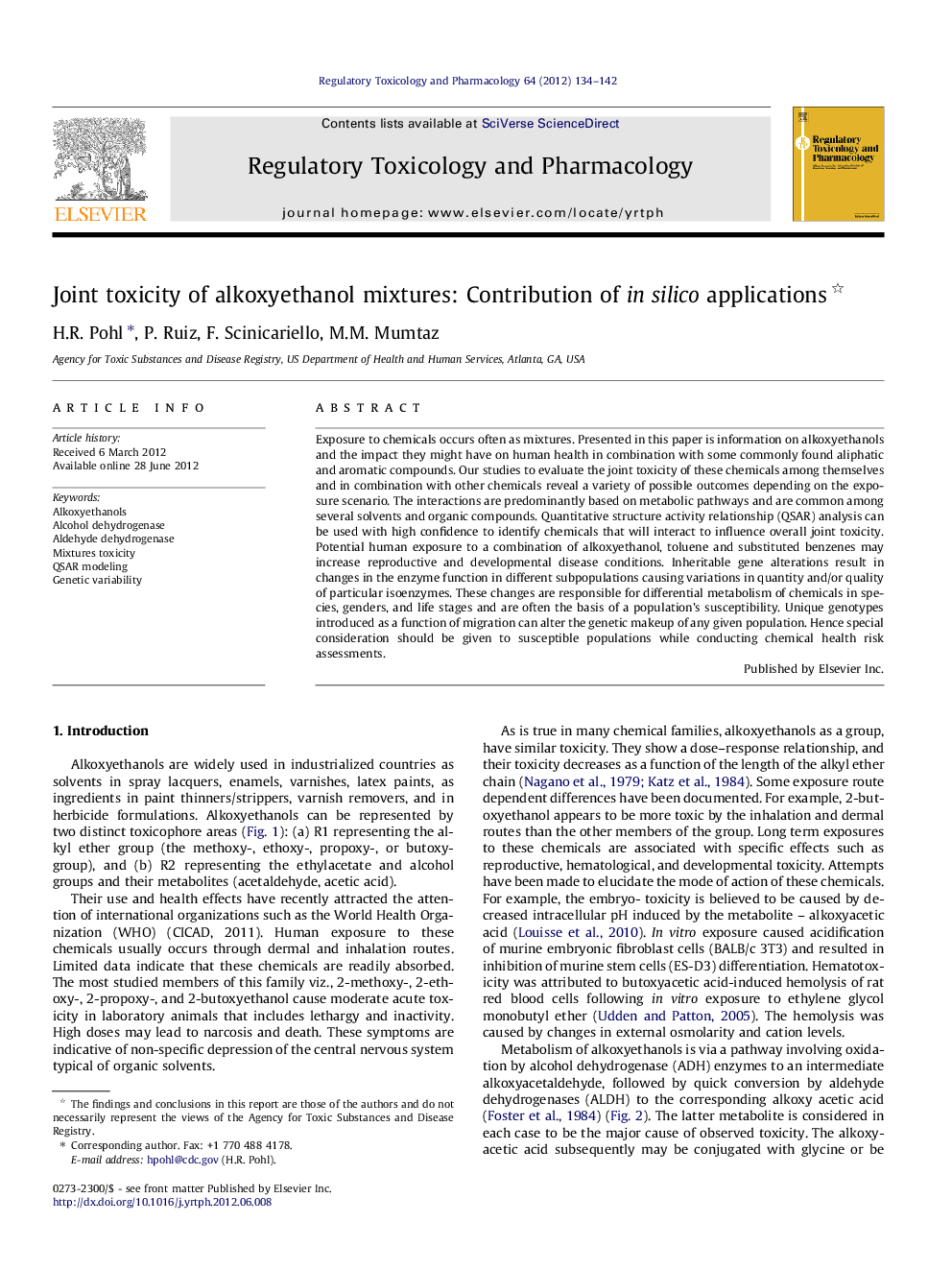 Joint toxicity of alkoxyethanol mixtures: Contribution of in silico applications