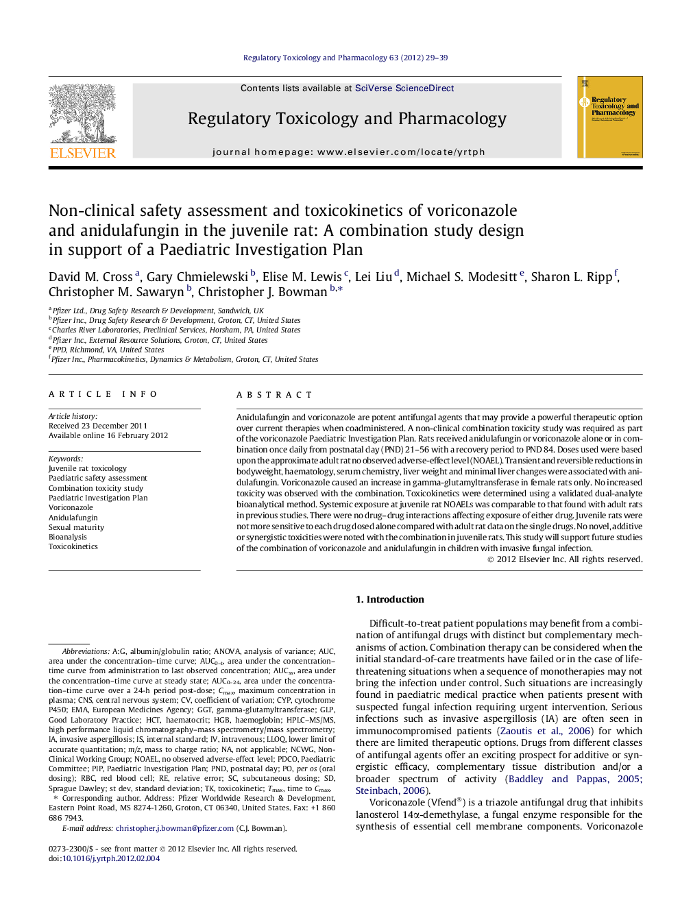 Non-clinical safety assessment and toxicokinetics of voriconazole and anidulafungin in the juvenile rat: A combination study design in support of a Paediatric Investigation Plan