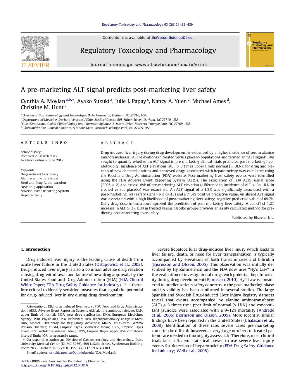 A pre-marketing ALT signal predicts post-marketing liver safety