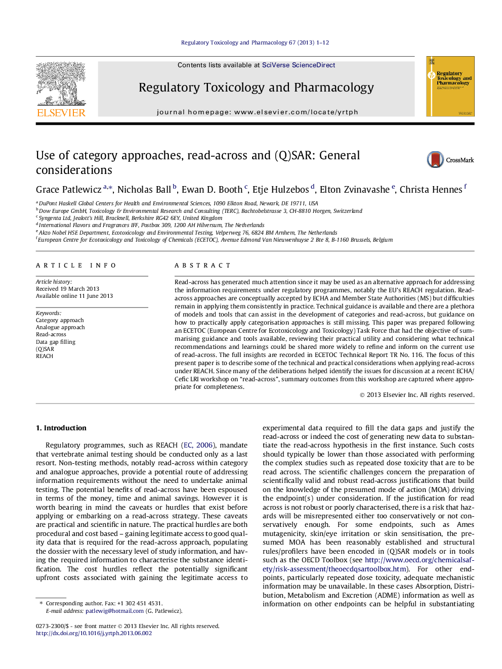 Use of category approaches, read-across and (Q)SAR: General considerations