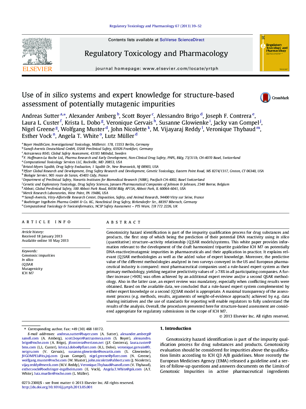 Use of in silico systems and expert knowledge for structure-based assessment of potentially mutagenic impurities