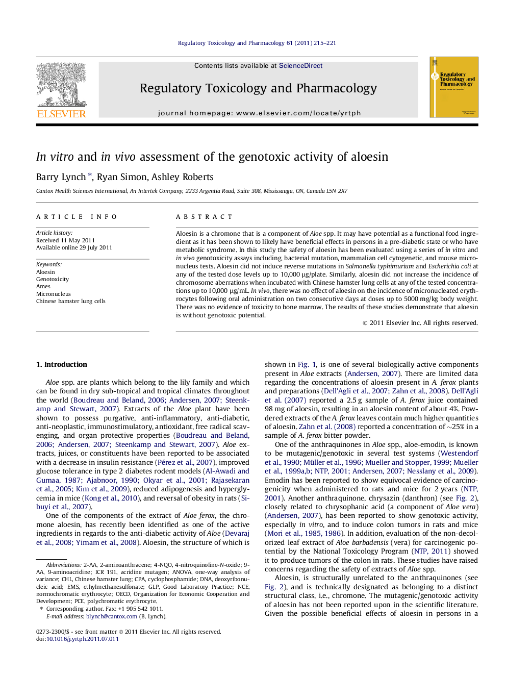 In vitro and in vivo assessment of the genotoxic activity of aloesin