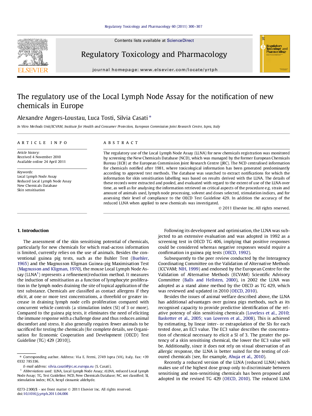 The regulatory use of the Local Lymph Node Assay for the notification of new chemicals in Europe