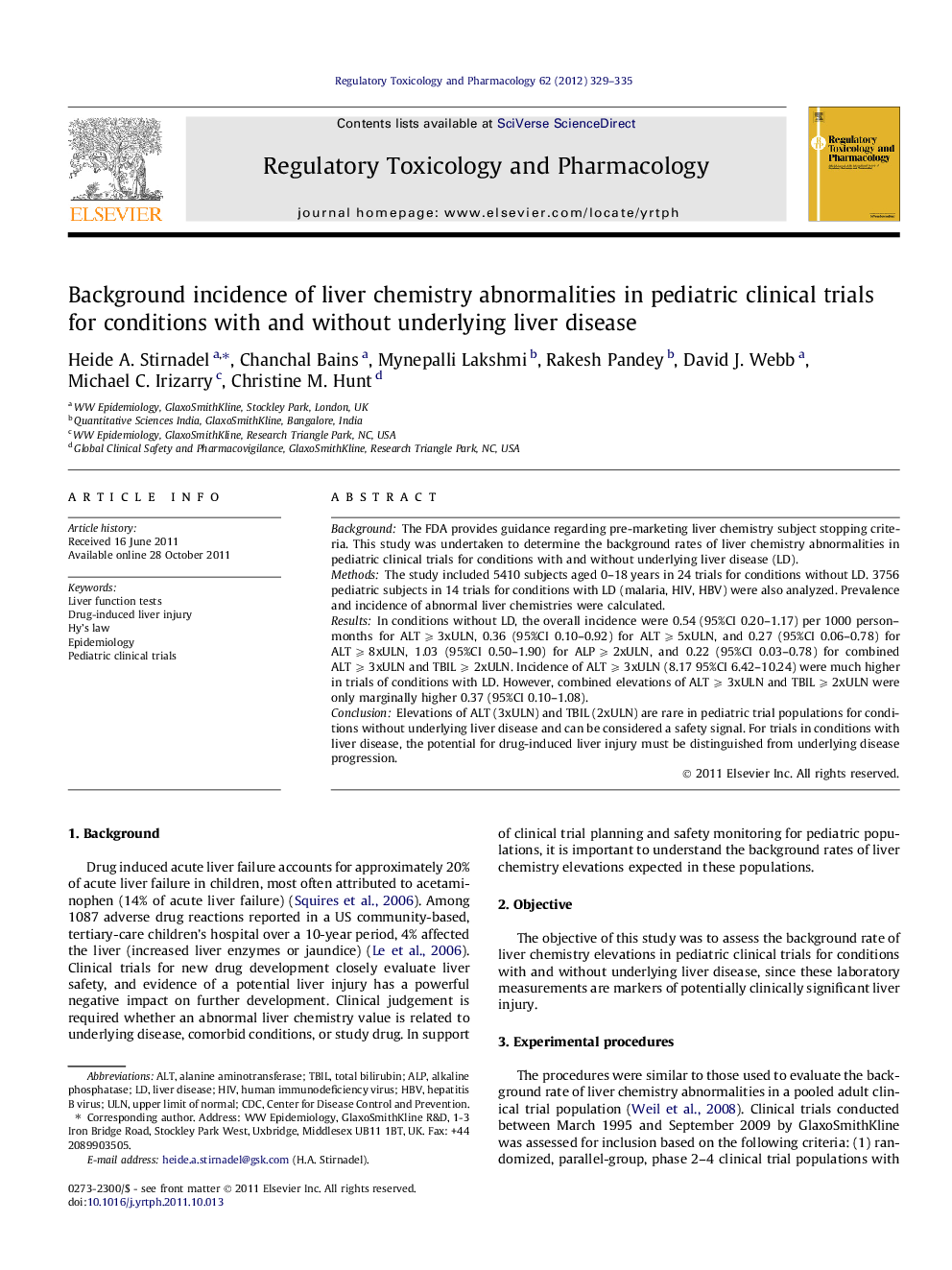 Background incidence of liver chemistry abnormalities in pediatric clinical trials for conditions with and without underlying liver disease