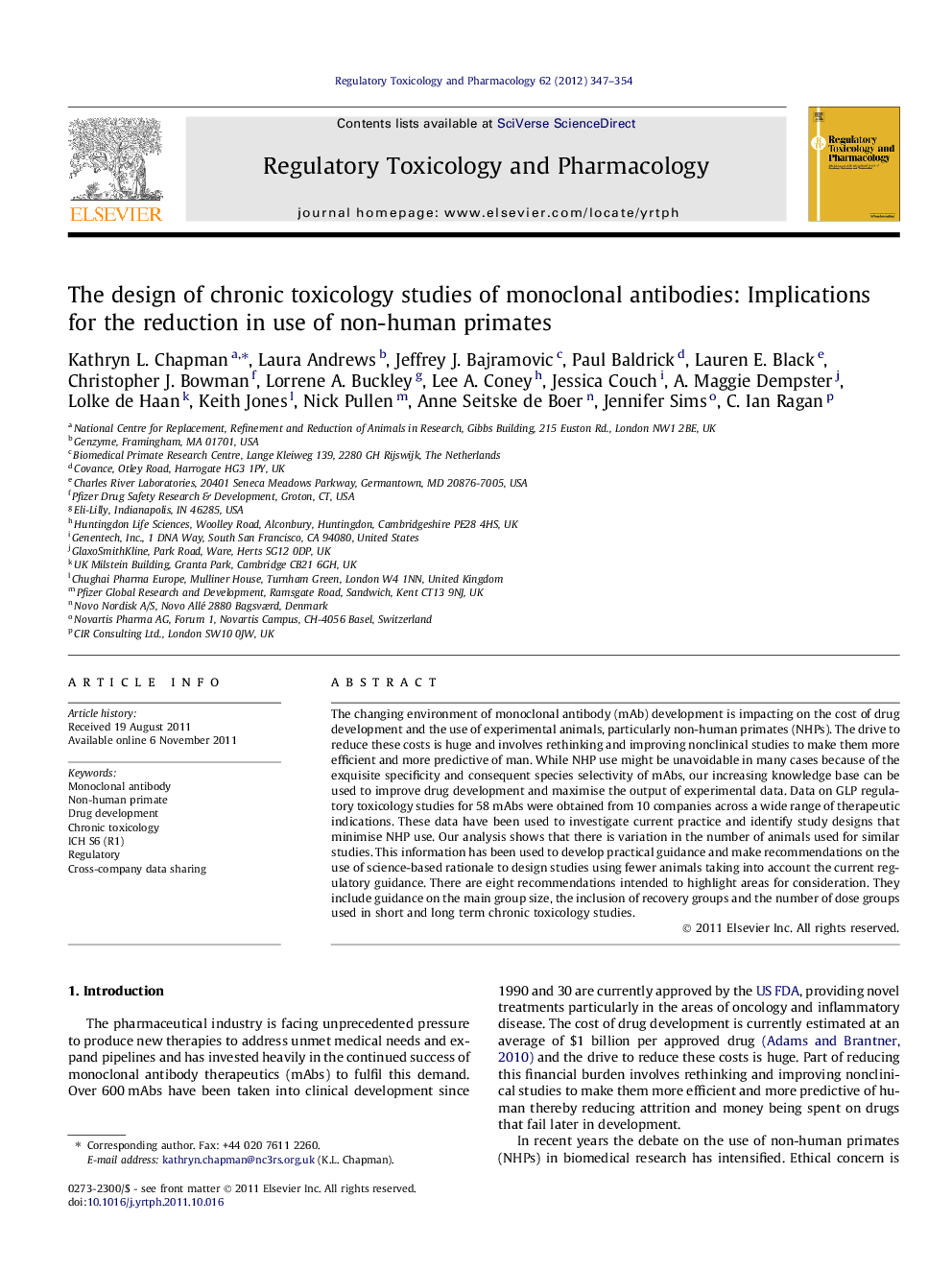 The design of chronic toxicology studies of monoclonal antibodies: Implications for the reduction in use of non-human primates