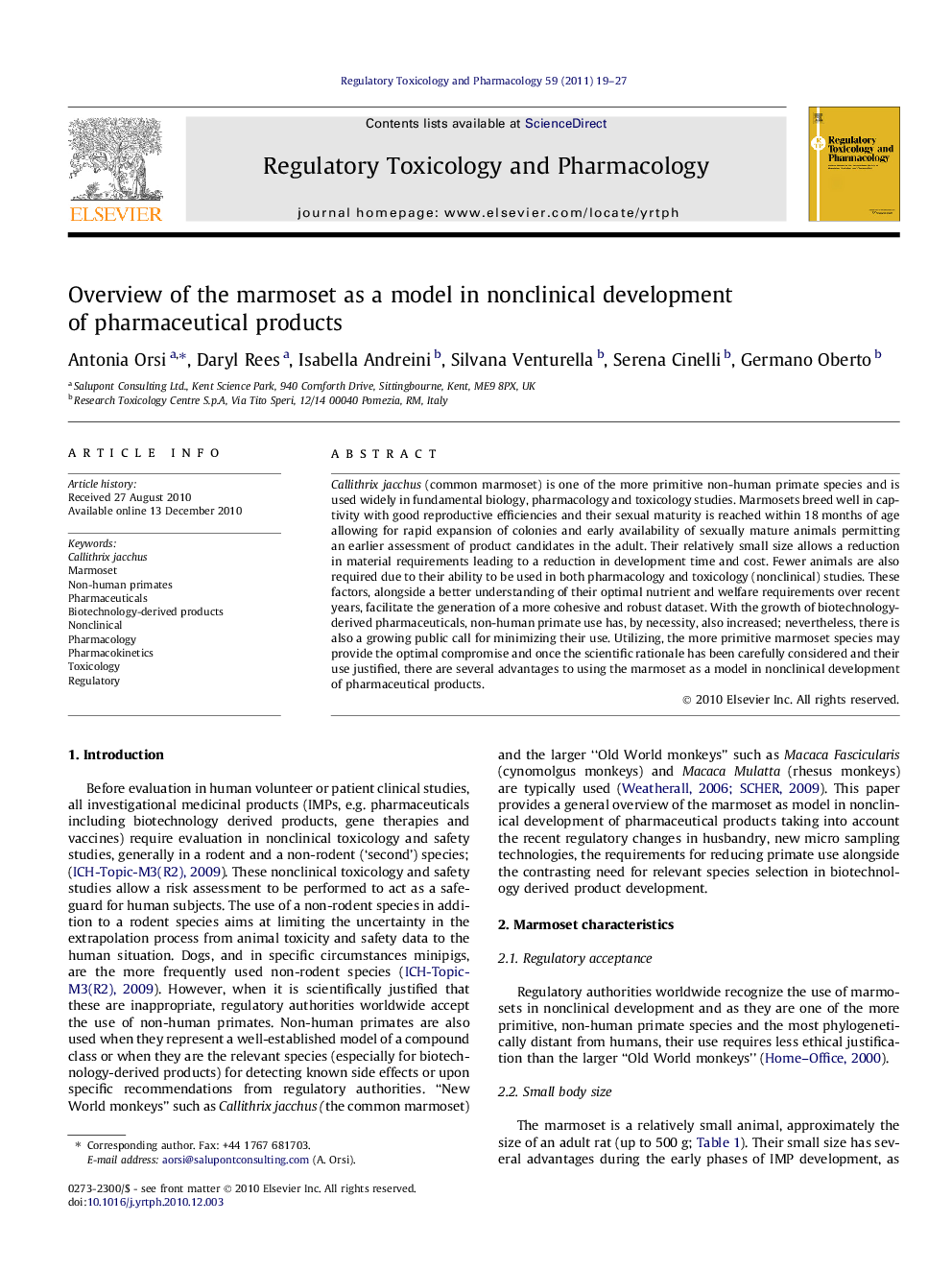 Overview of the marmoset as a model in nonclinical development of pharmaceutical products