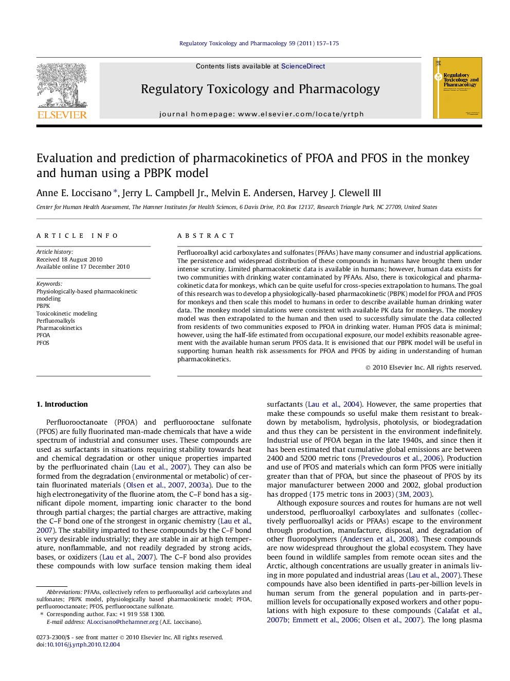 Evaluation and prediction of pharmacokinetics of PFOA and PFOS in the monkey and human using a PBPK model