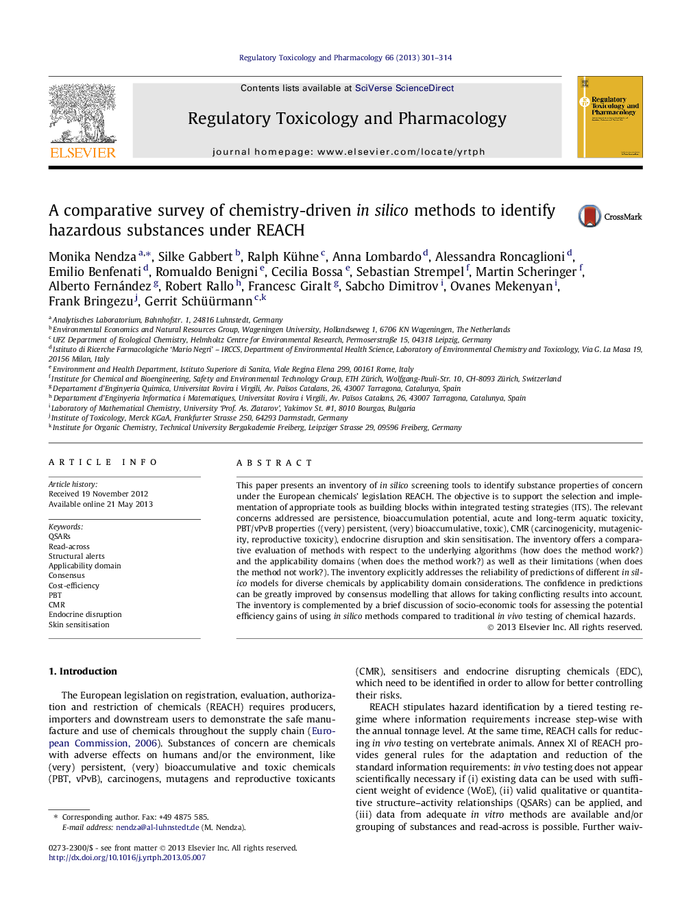 A comparative survey of chemistry-driven in silico methods to identify hazardous substances under REACH