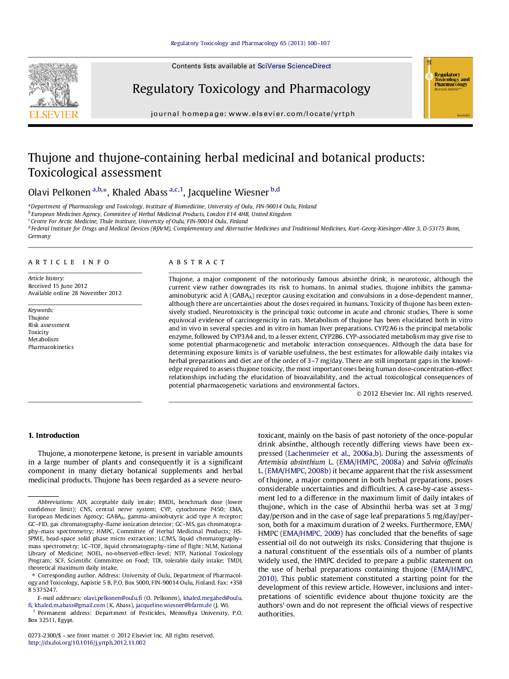 Thujone and thujone-containing herbal medicinal and botanical products: Toxicological assessment