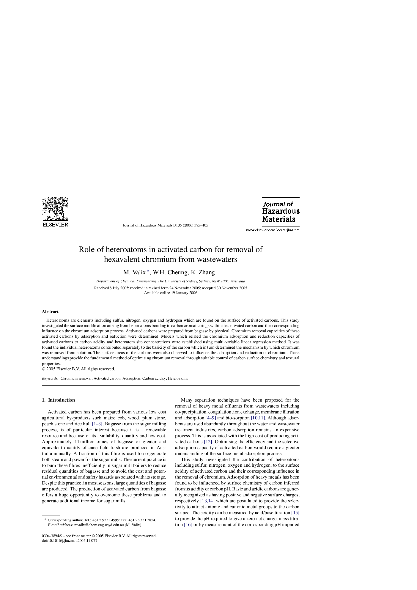 Role of heteroatoms in activated carbon for removal of hexavalent chromium from wastewaters