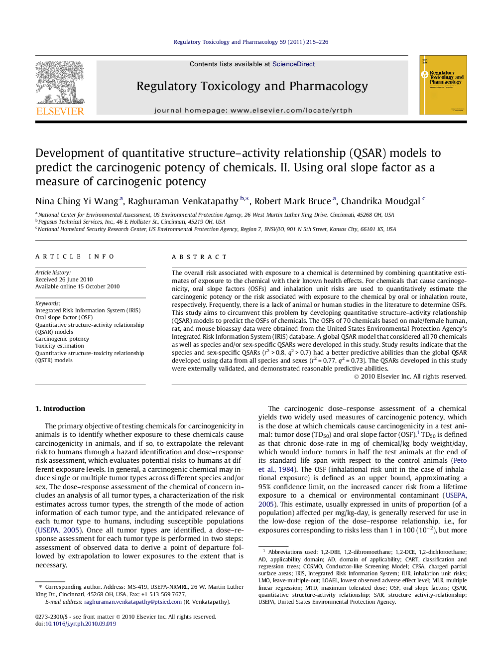 Development of quantitative structure-activity relationship (QSAR) models to predict the carcinogenic potency of chemicals. II. Using oral slope factor as a measure of carcinogenic potency