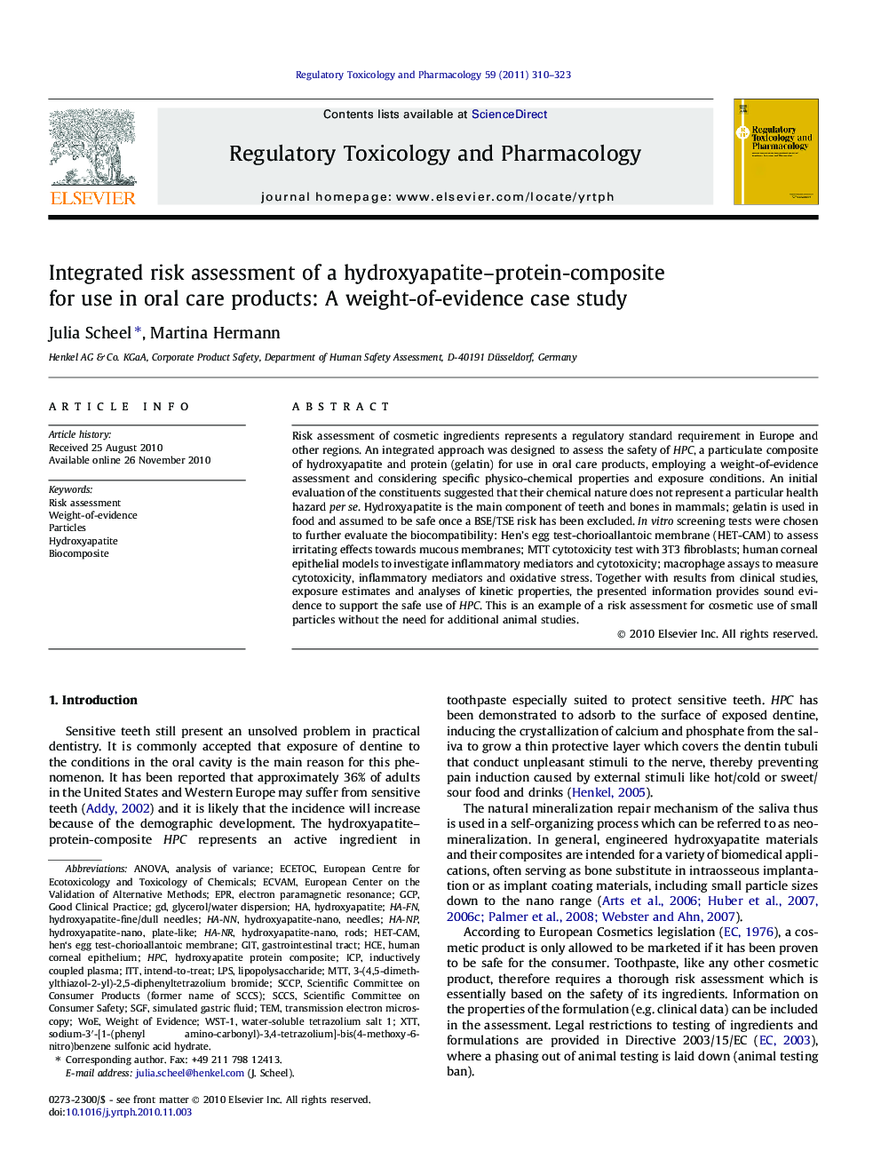 Integrated risk assessment of a hydroxyapatite-protein-composite for use in oral care products: A weight-of-evidence case study