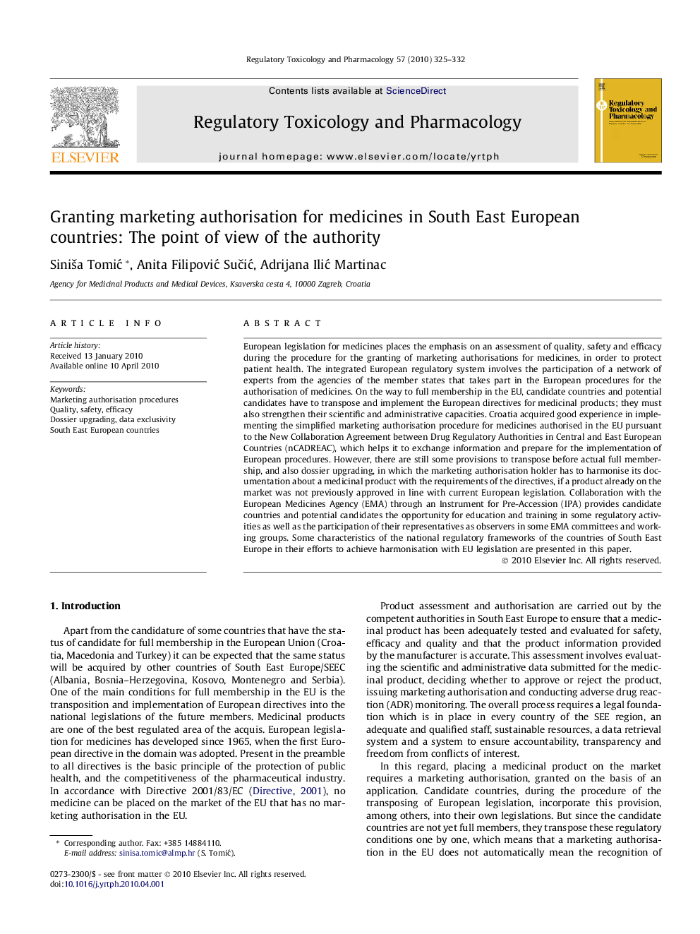 Granting marketing authorisation for medicines in South East European countries: The point of view of the authority