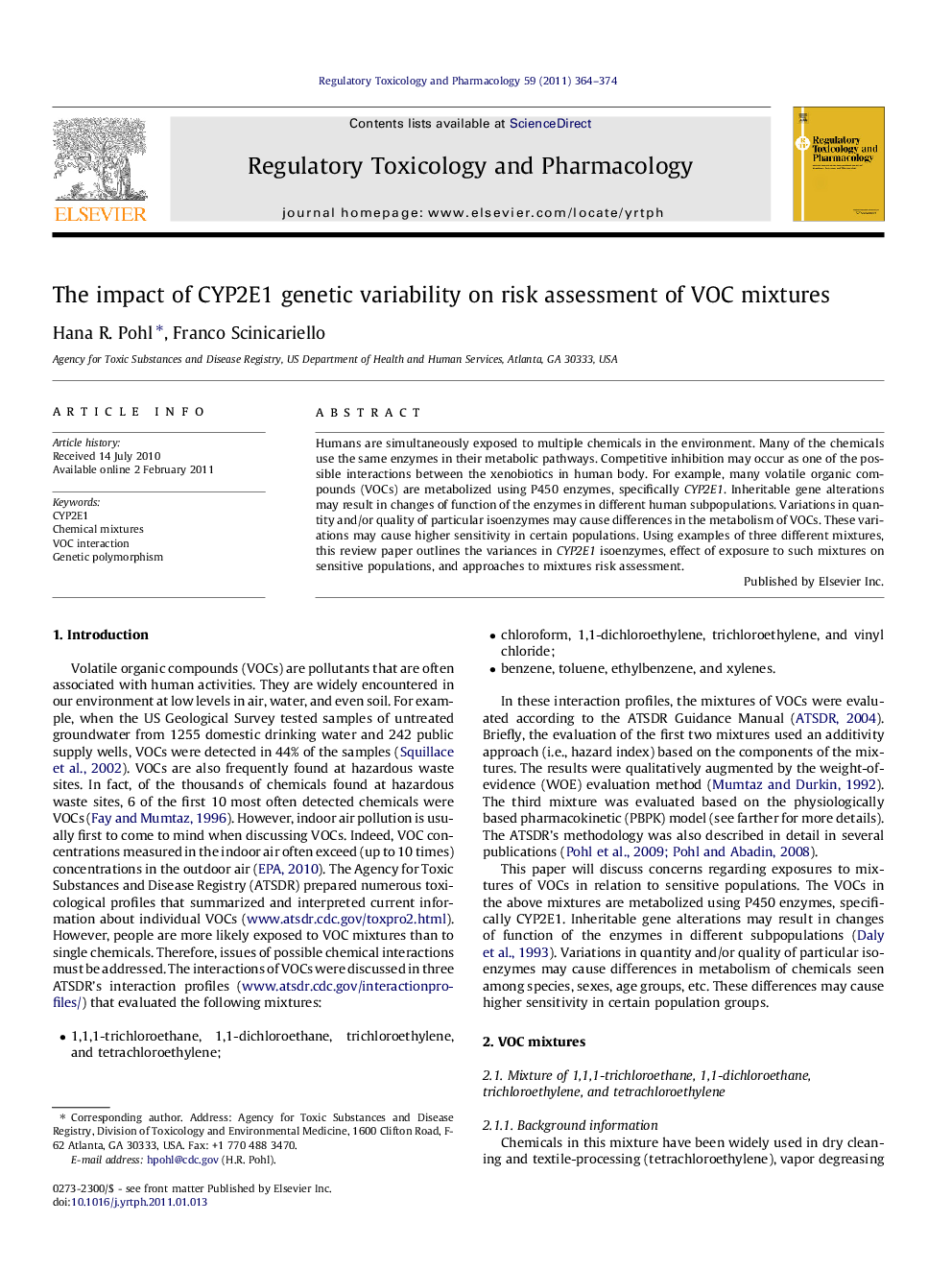 The impact of CYP2E1 genetic variability on risk assessment of VOC mixtures