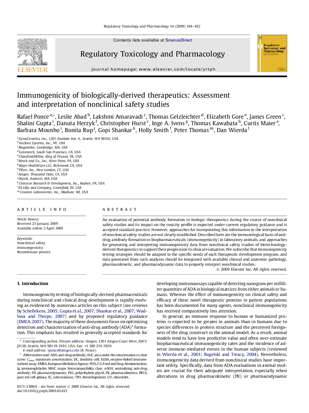 Immunogenicity of biologically-derived therapeutics: Assessment and interpretation of nonclinical safety studies