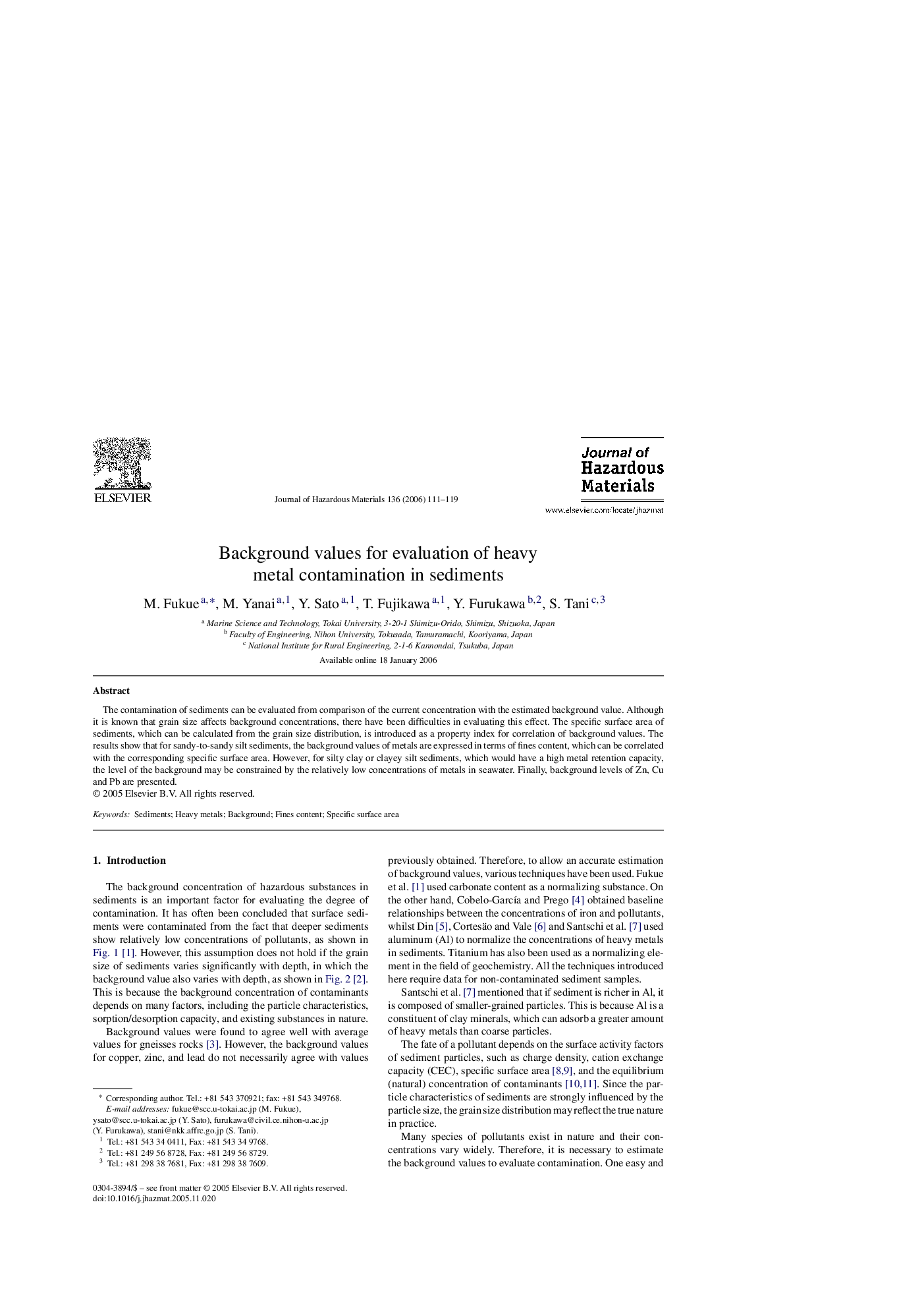 Background values for evaluation of heavy metal contamination in sediments